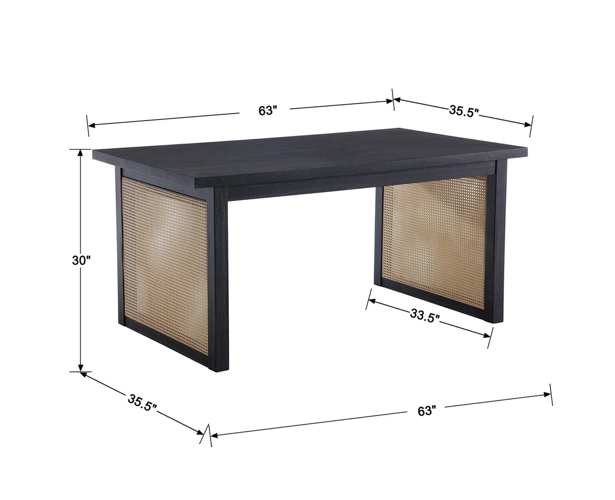 63" Solid Wood Rectangular Dining Table with Rattan Legs E306026