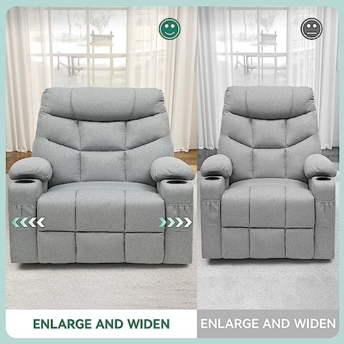 Oversized Swivel Rocker Recliner Chair with Massage & Heat, Gray Y548