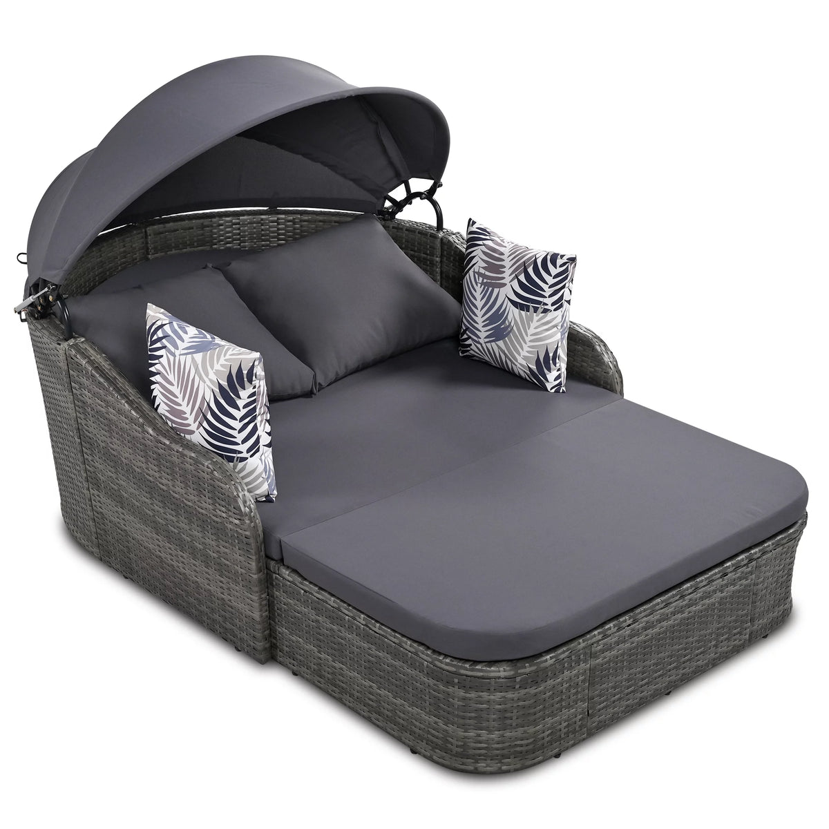PE Rattan Double Lounge Daybed with Canopy and Cushions V2088