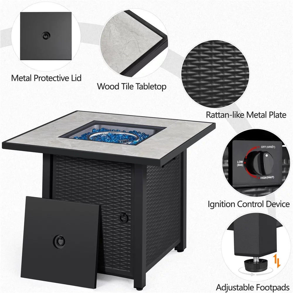 30'' Square Propane Fire Pit Table 50,000 BTU X55824