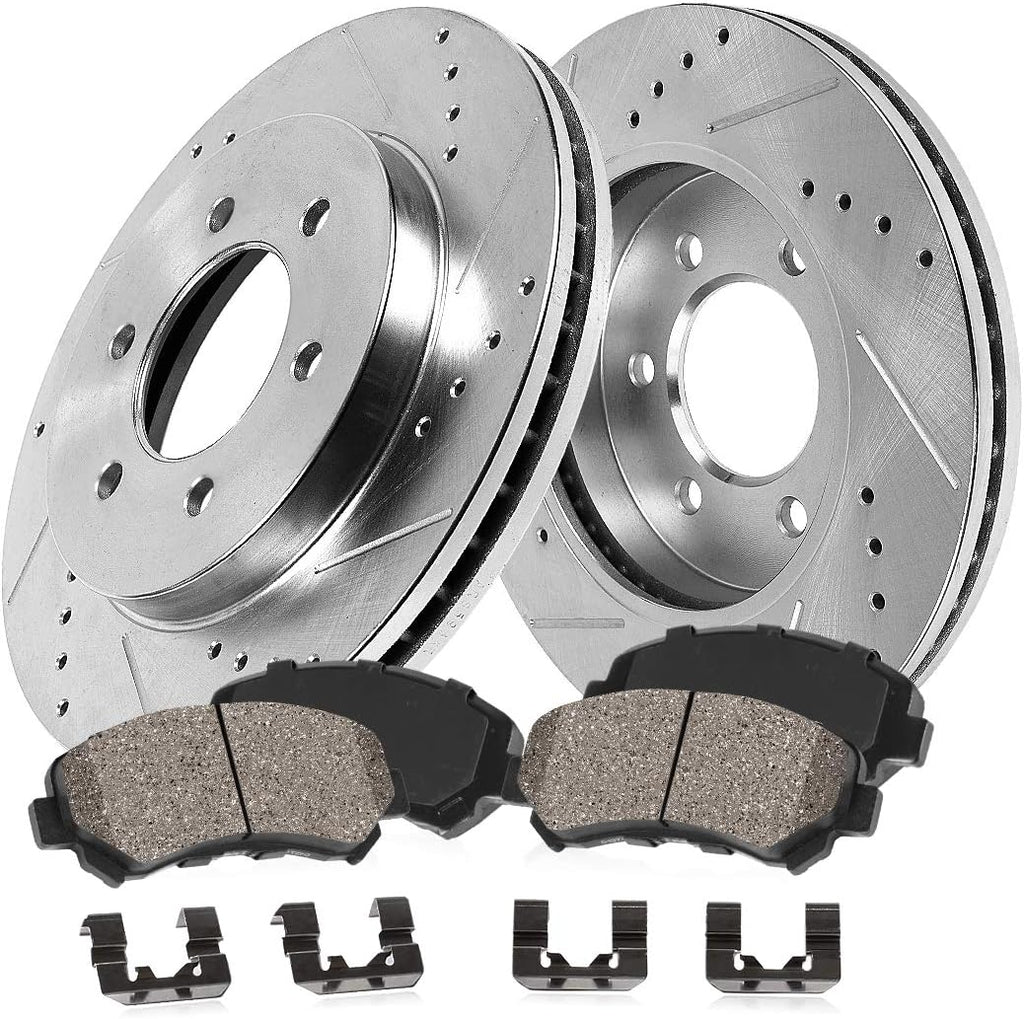 277mm 6 Lug Rotors + Ceramic Brake Pads + Clips O1681