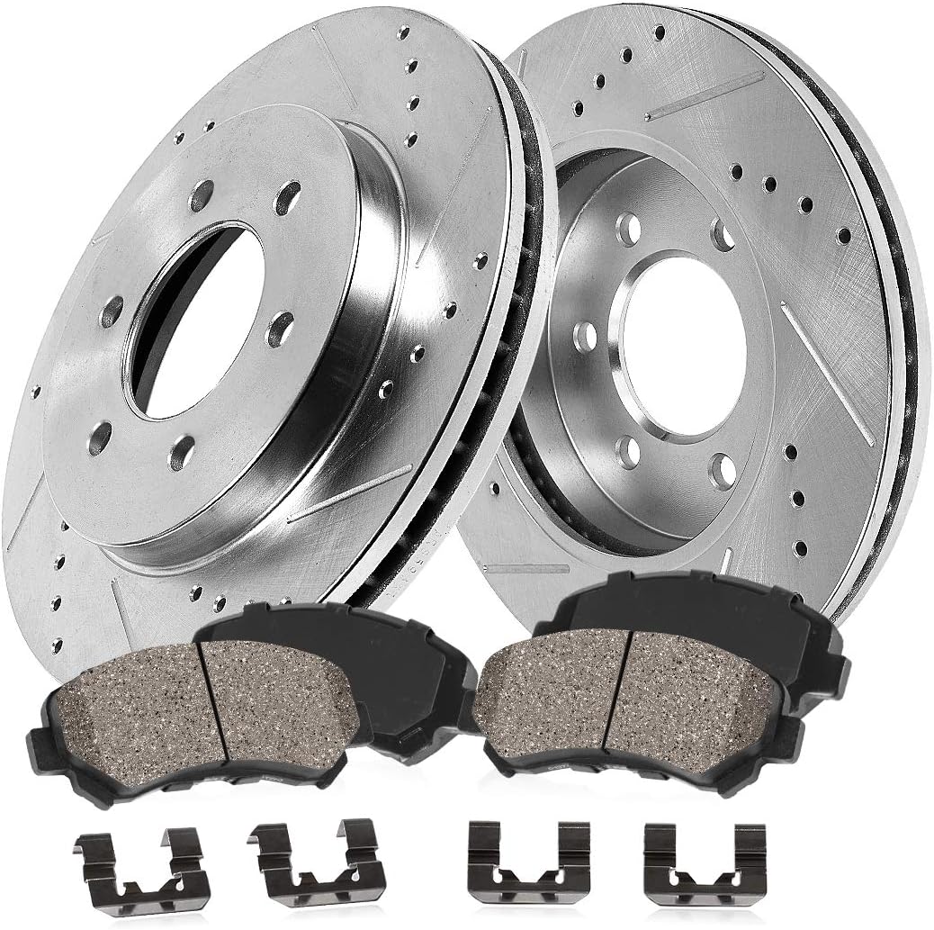 277mm 6 Lug Rotors + Ceramic Brake Pads + Clips O1681