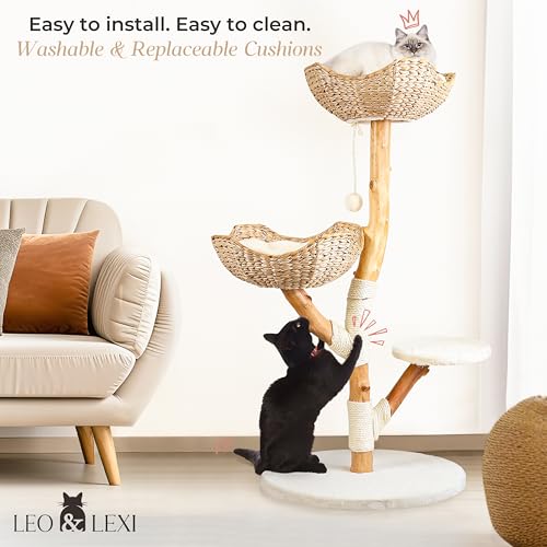 Solid Wood Cat Tree with Scratching Post and Bed R857242