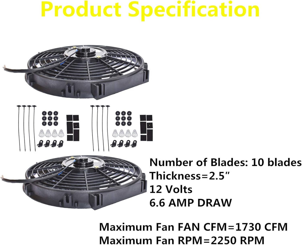 2 Set 12 inch Universal Electric Condenser Radiator Slim Cooling Fan M865