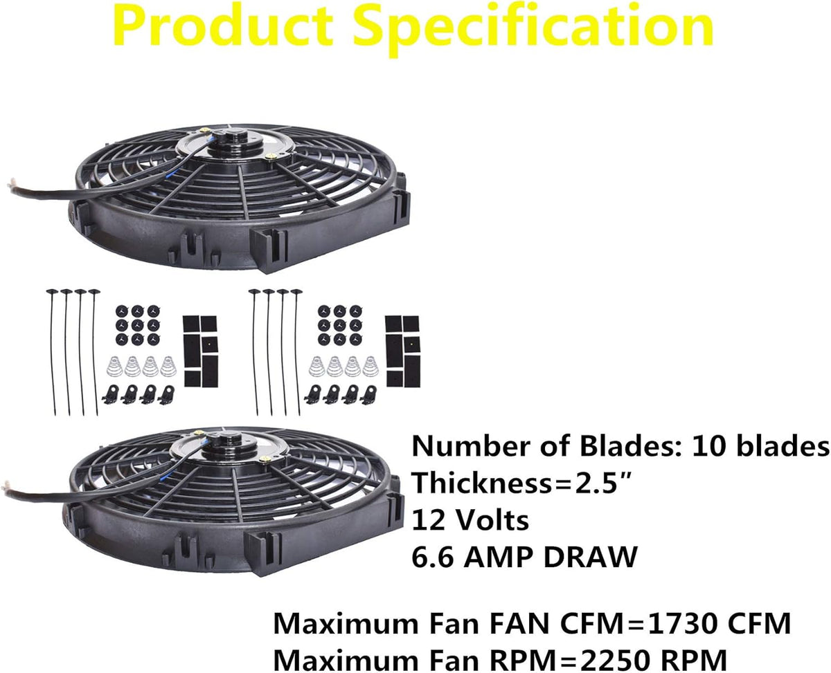 2 Set 12 inch Universal Electric Condenser Radiator Slim Cooling Fan M865