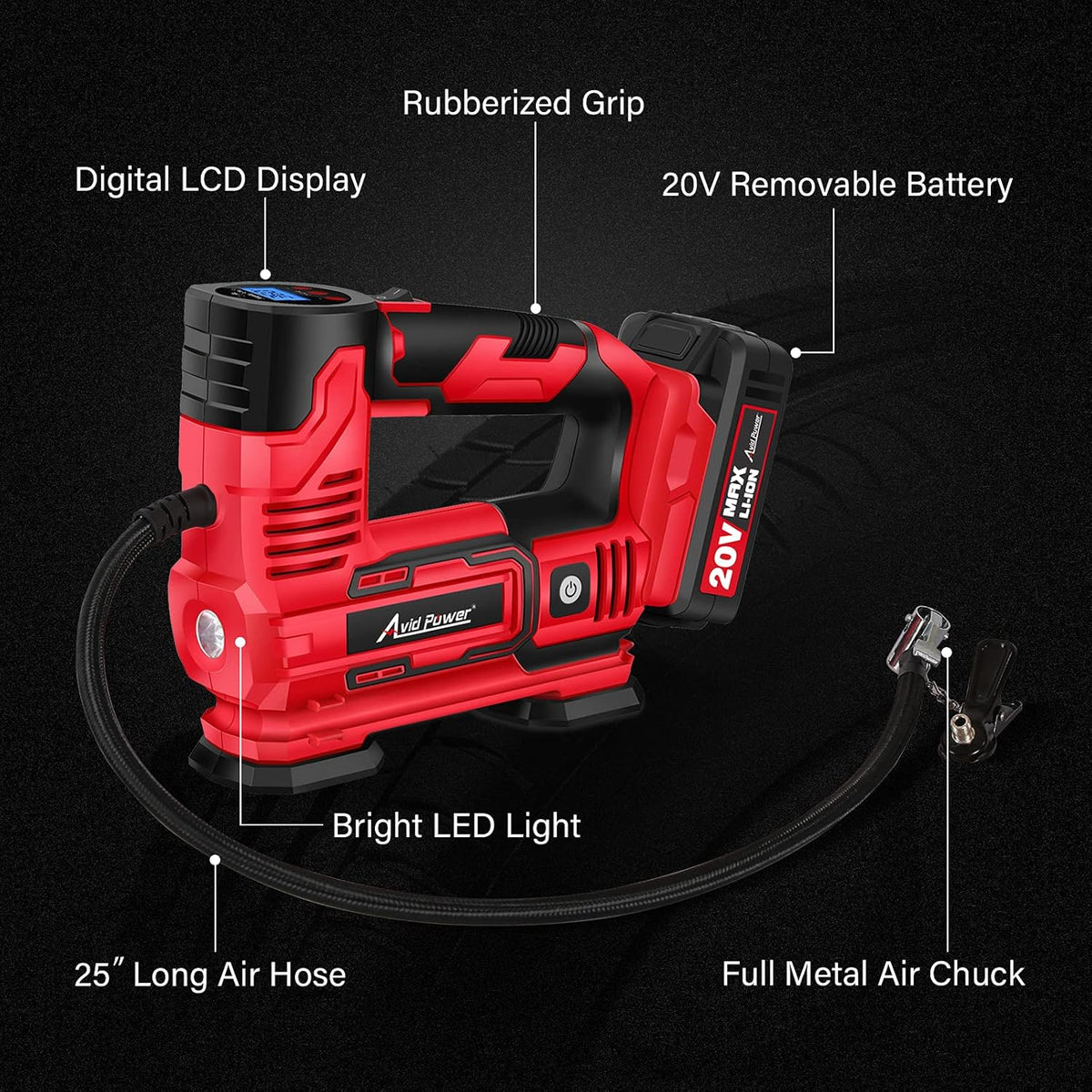 20V Cordless Tire Inflator with Digital Pressure Gauge K107