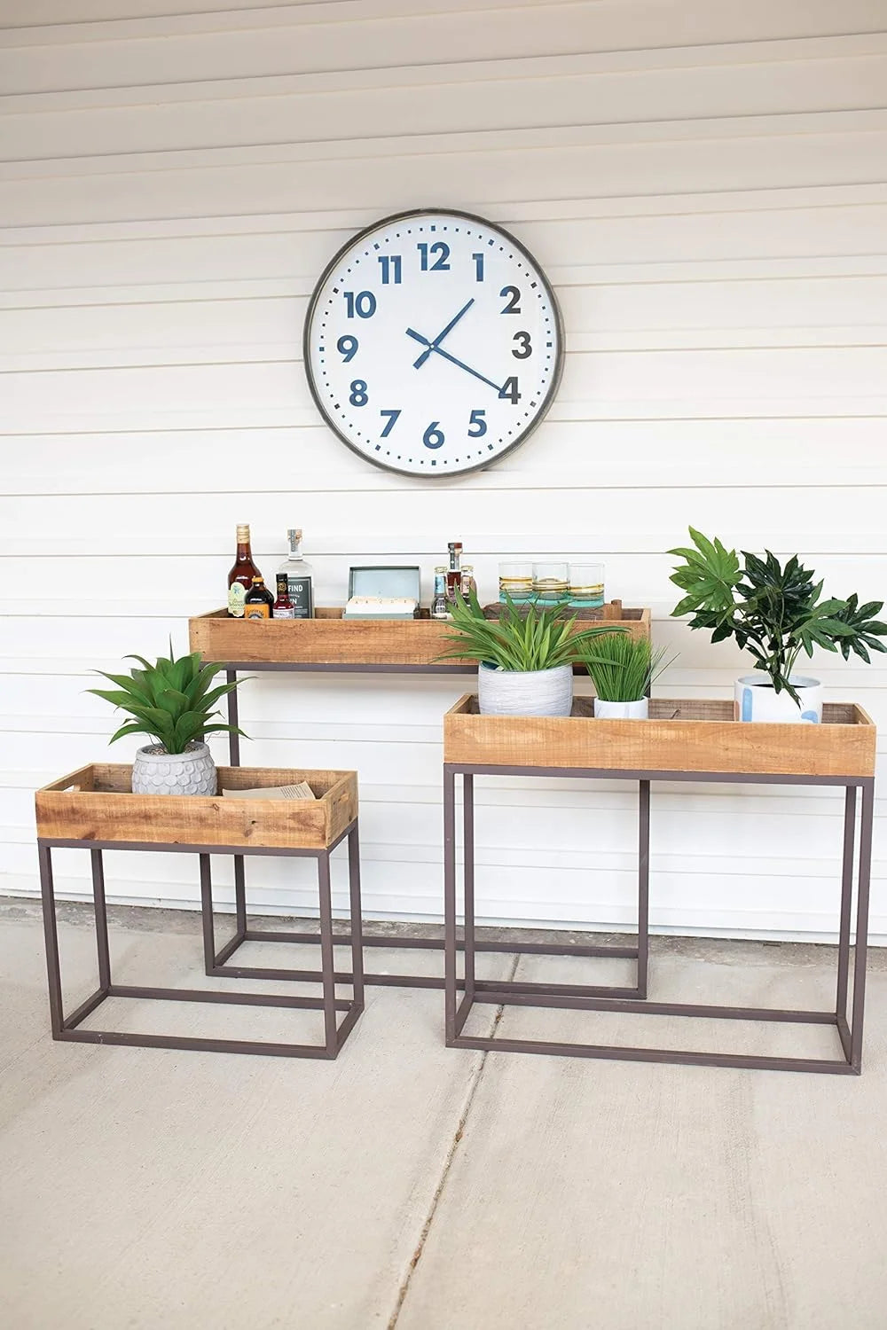 Recycled Wood Console Tray Table Set Y699