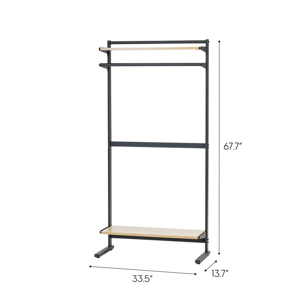 Portable Shelving Unit with 2 Adjustable Shelves and Clothing Rod W6785