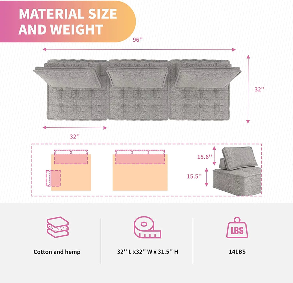 Light Grey 3 Seater Modular Sectional Sofa B8893