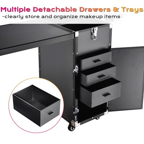 Black Rolling Manicure Table with 4 Drawers J647072