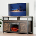 Industrial Rustic Electric Fireplace TV Stand with Open Storage Shelves and 2 Cabinets L686