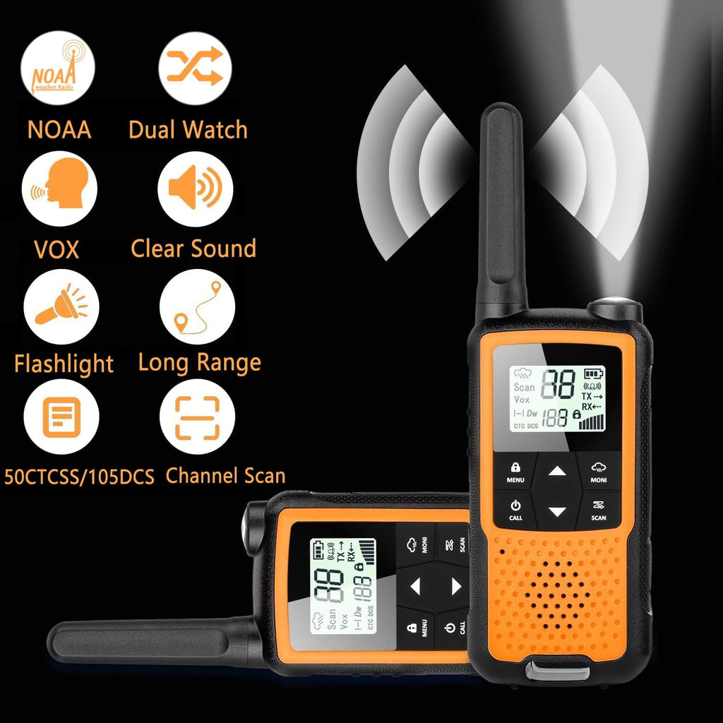 Orange 4 Pack Rechargeable NOAA Walkie Talkies with Earpiece and Mic Y30705