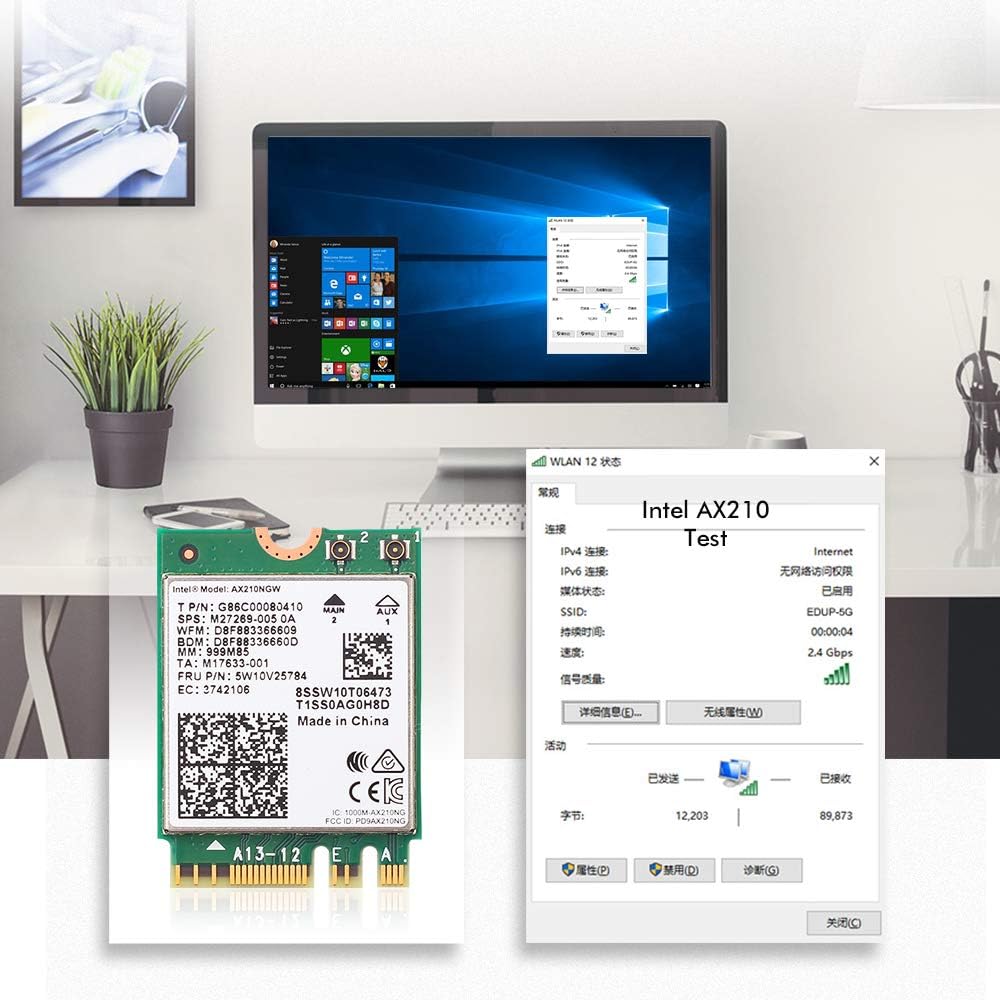 WiFi 6E Card AX210 Bluetooth 5.2 Tri-Band 5400Mbps Wireless Module Pack of 2 T721385