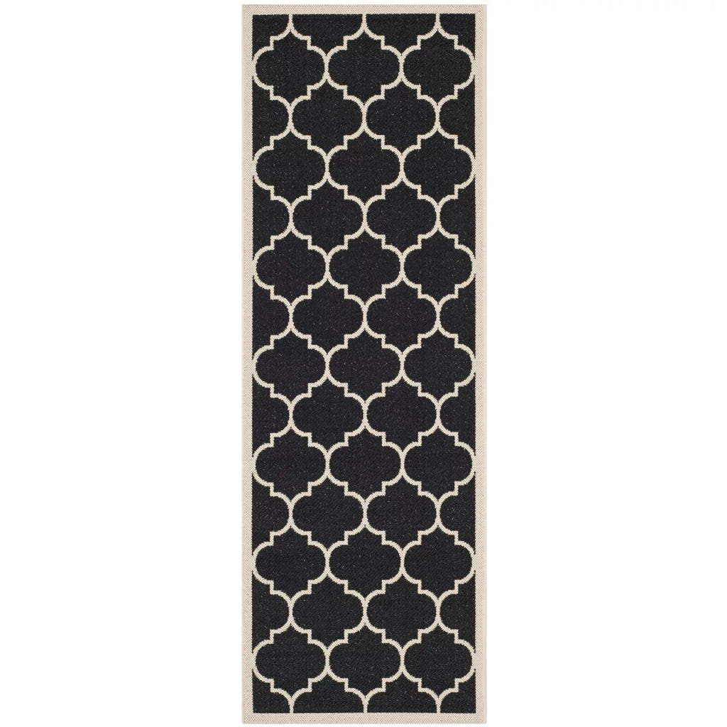Black Beige Geometric Indoor/Outdoor Area Rug 4' x 4' Square B283370