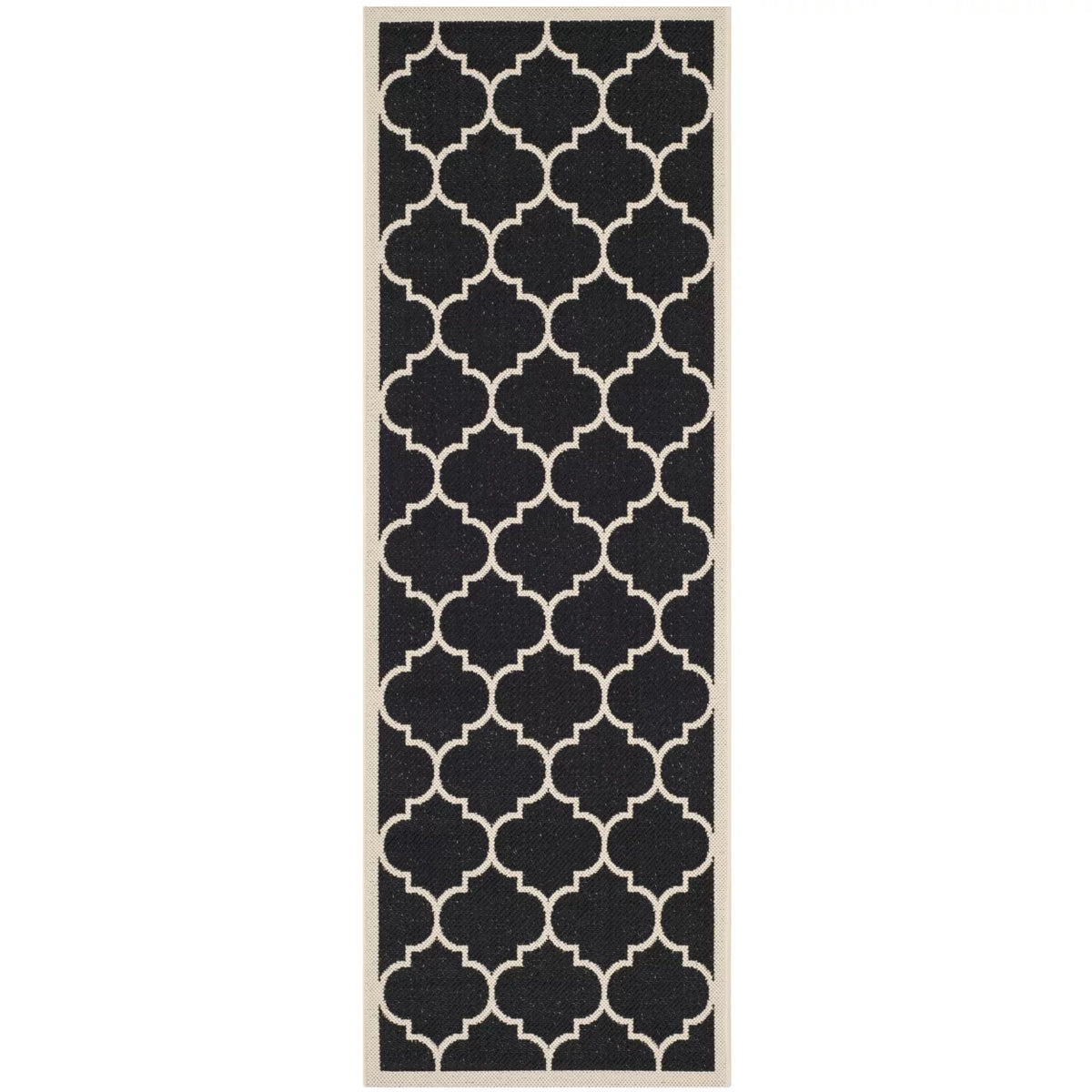 Black Beige Geometric Indoor/Outdoor Area Rug 4' x 4' Square B283370