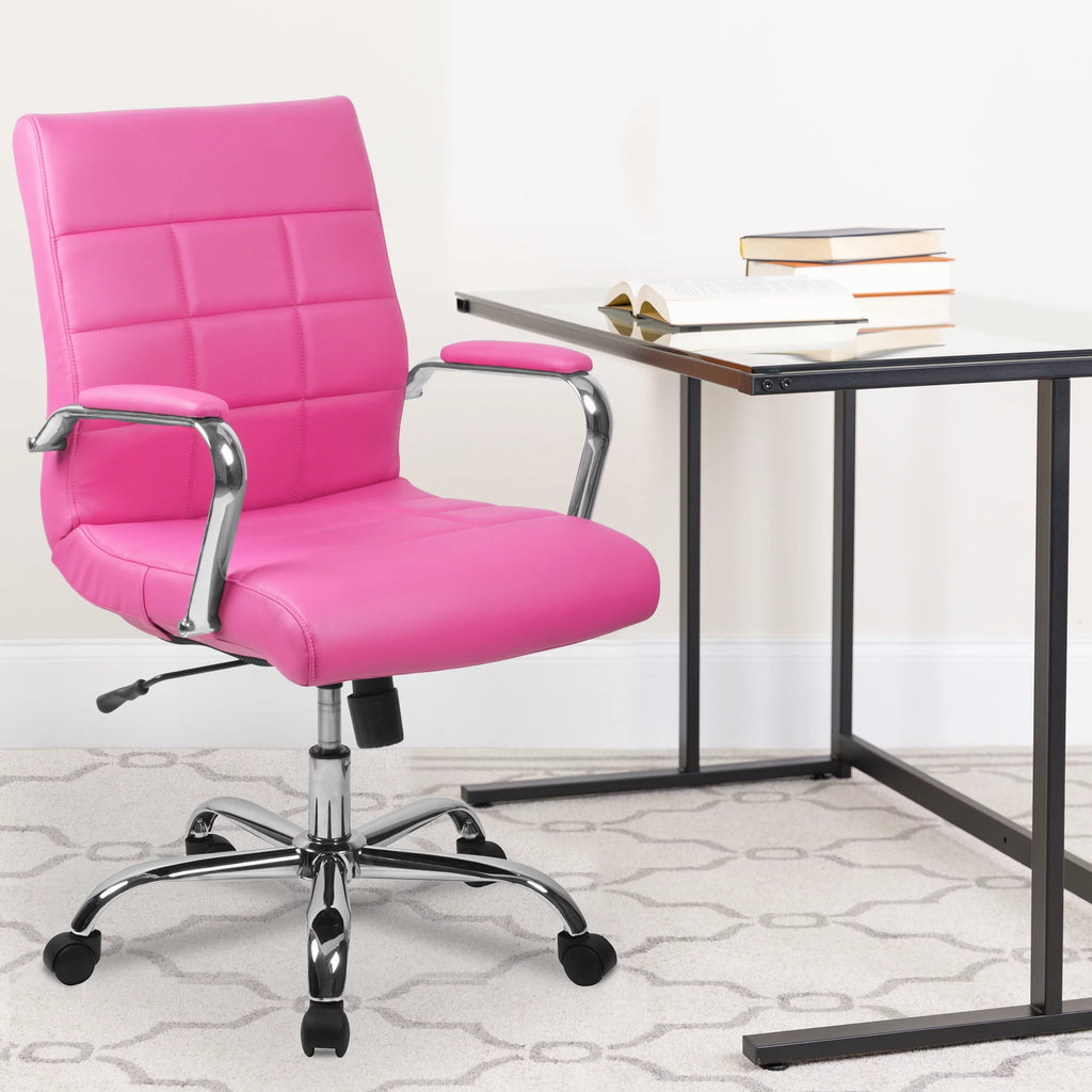 Mid-Back Pink Vinyl Executive Swivel Office Chair with Chrome Base and Arms T422