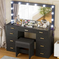 White Vanity Desk Set with Mirror and Lights, Glass Top, 9 Drawers, Power Outlet, Chair Y1688