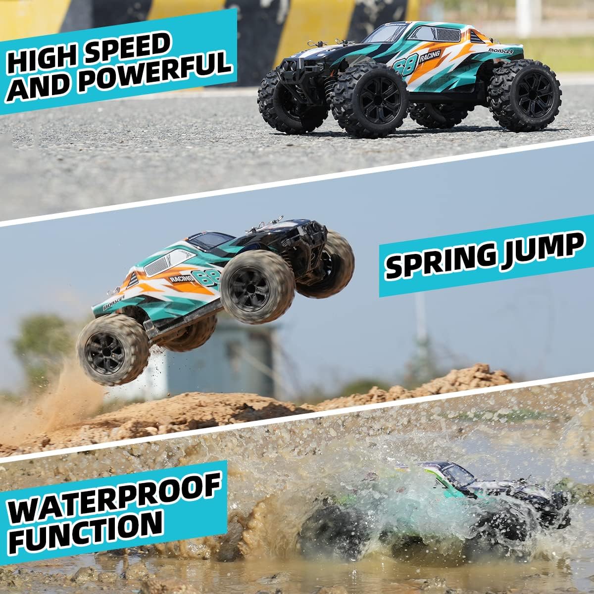 1:18 Remote Control High Speed RC Monster Truck with Rechargeable Batteries Pack of 2 F785951