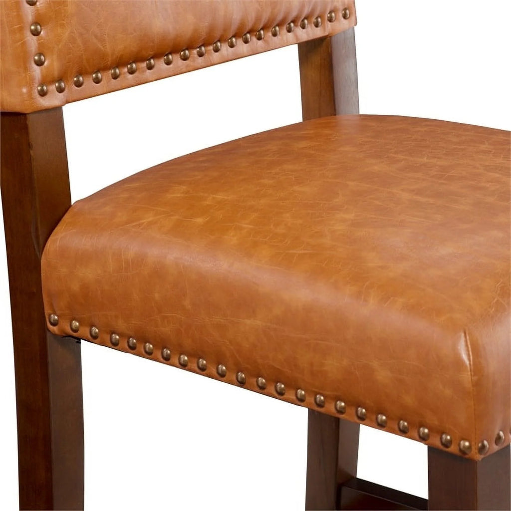 24" Faux Leather Wood Counter Stool in Dark Caramel/Walnut W125484