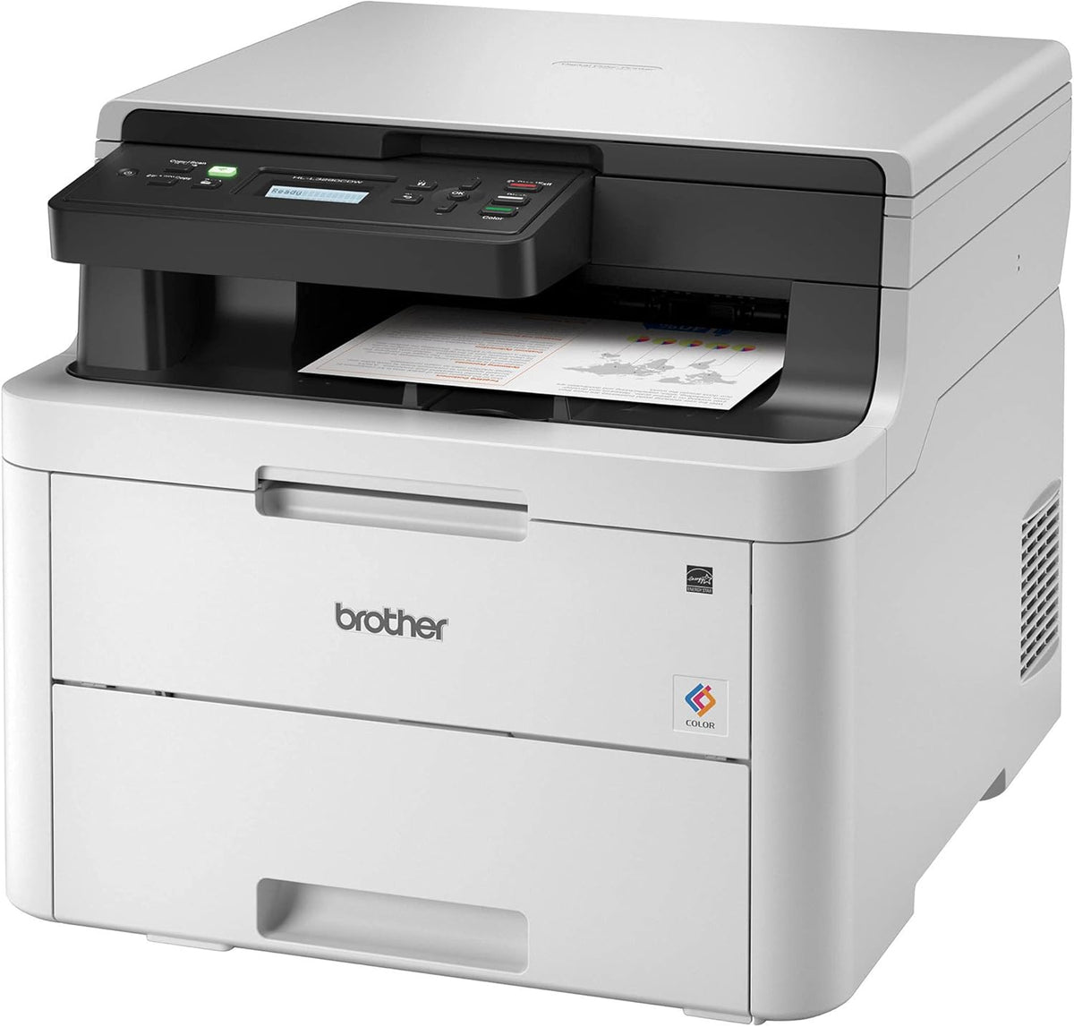 Compact Digital LED Color All-in-One Printer with Flatbed Copy & Scan, Wireless Duplex Printing J7738