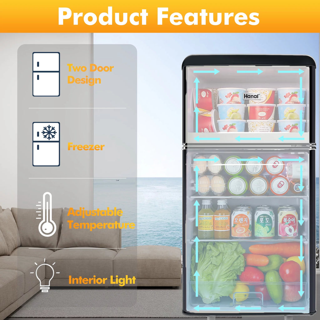 3.5 Cu Feet Two Door Mini Fridge with Freezer, Black T853