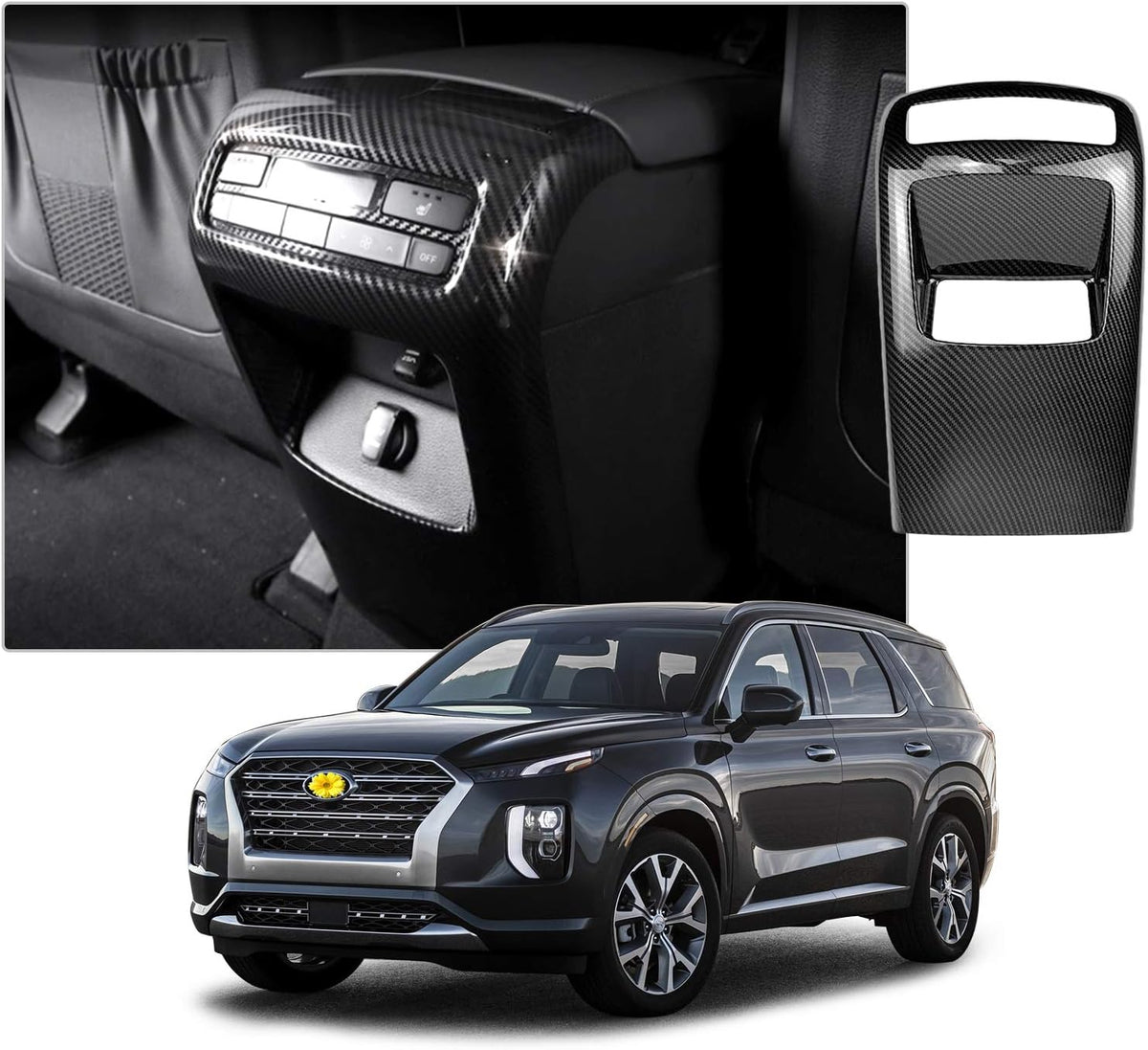 Rear Vent Cover Trim for Palisade Carbon Fiber Style Interior Second Row AC Vent Outlet Cover Trims Pack of 2 W273