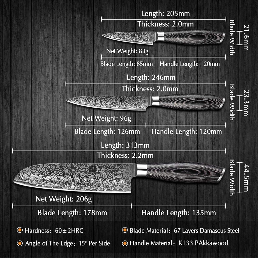 5PC Damascus Steel Kitchen Knife Set with Pakkawood G92515