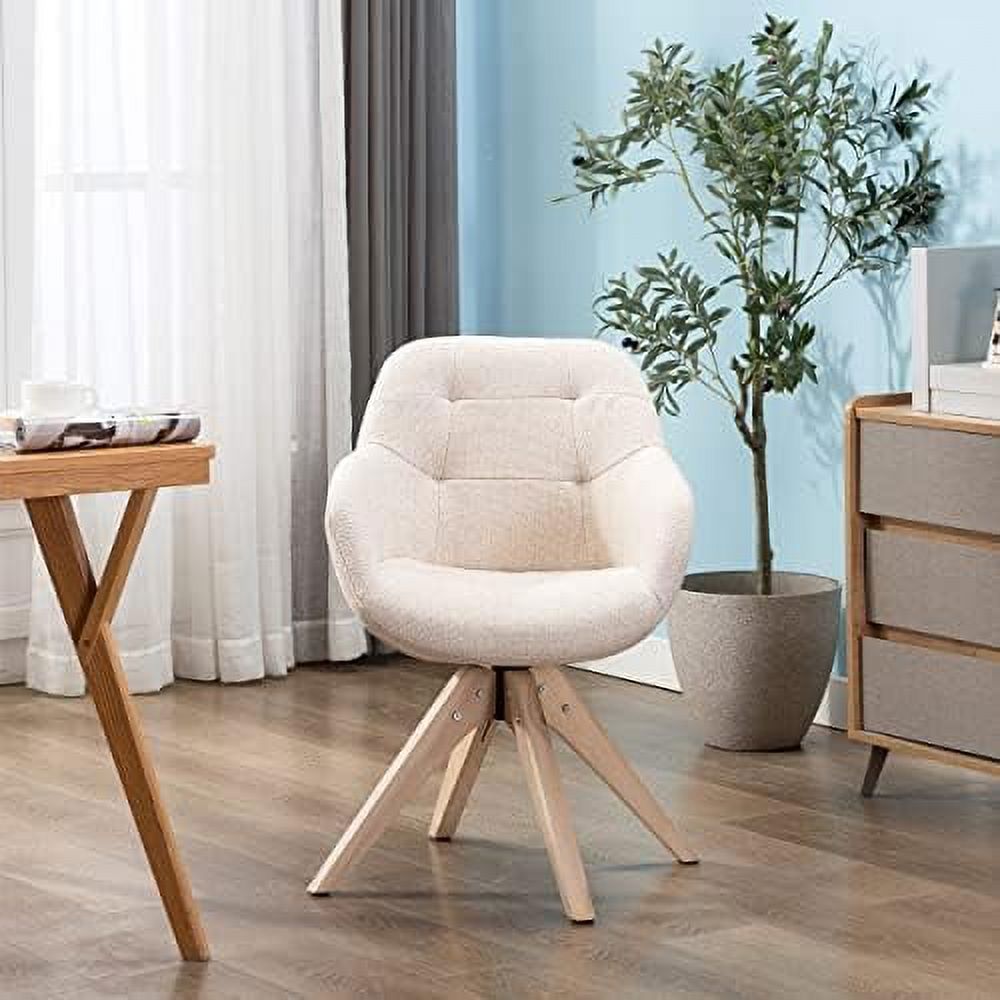 Mid Century Modern Swivel Fabric Accent Chair with Oak Wood Legs A449427
