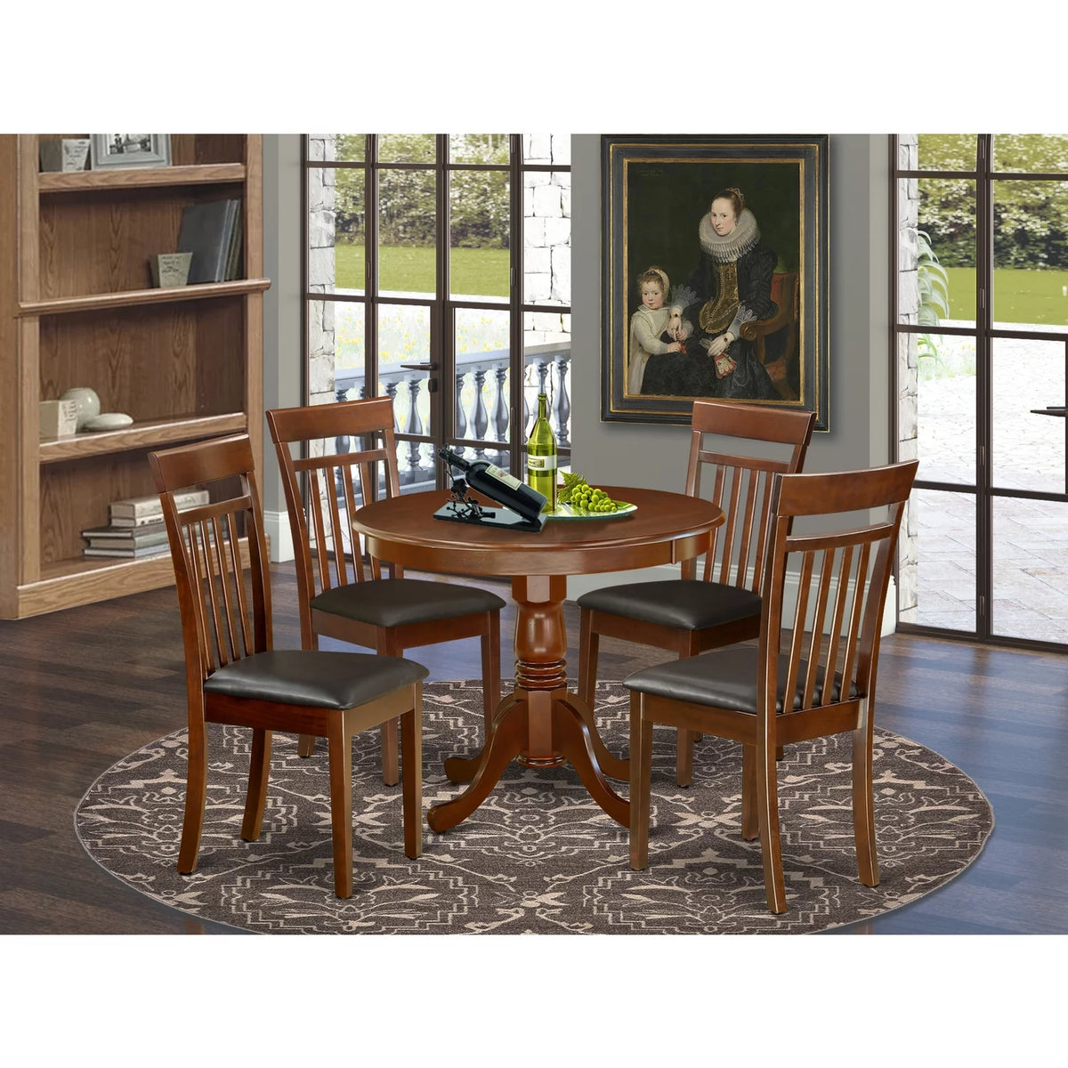 Antique 5-piece Dining Set with Leather Chairs Q6619