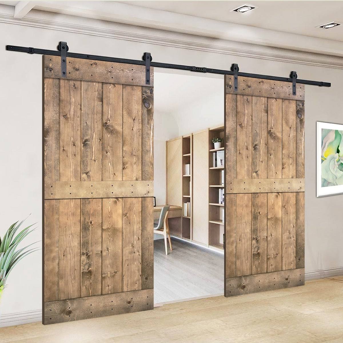 Paneled Wood Double Barn Door Set of 2 P45017