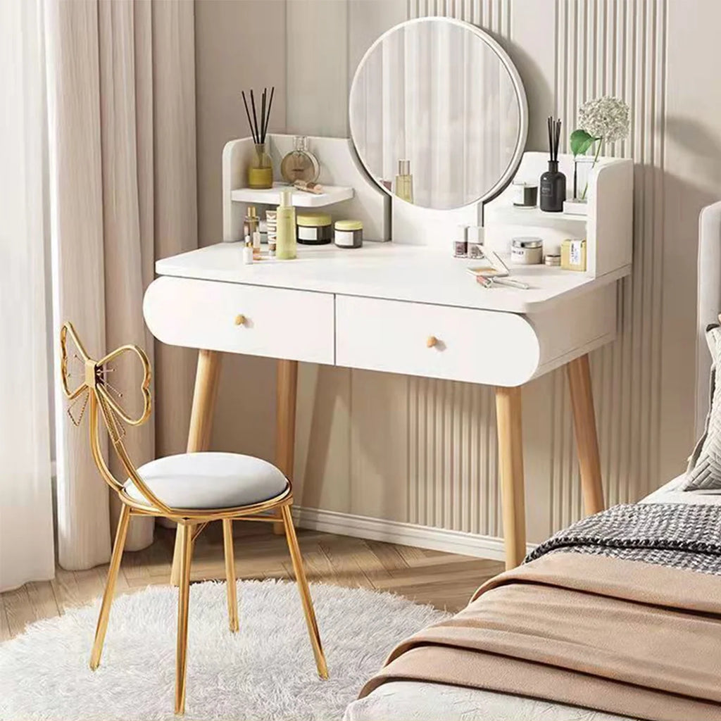 White Vanity Table Set with Mirror and 2 Drawers D54171