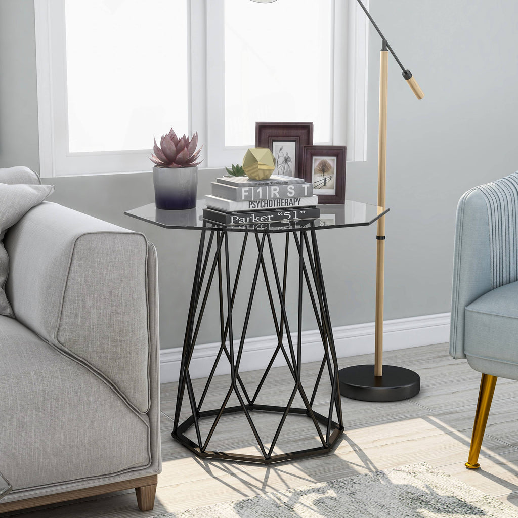 Black Glass Top End Table J1979