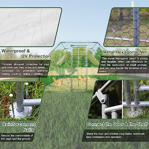 Large Metal Walk-in Chicken Coop with Waterproof Cover Y7790