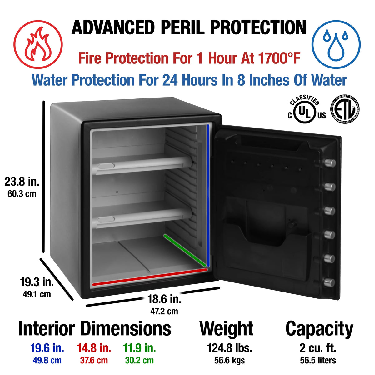 Water and Fire-Resistant Safe with Digital Keypad Lock, 2.0 cu. ft. T638