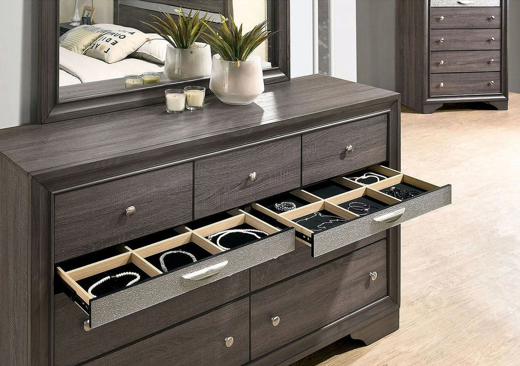 Gray Queen Size Solid Wood Bedroom Furniture 4pc Set P2226