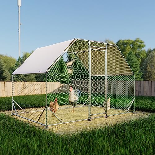 Large Metal Walk-in Chicken Coop with Waterproof Cover Y7790