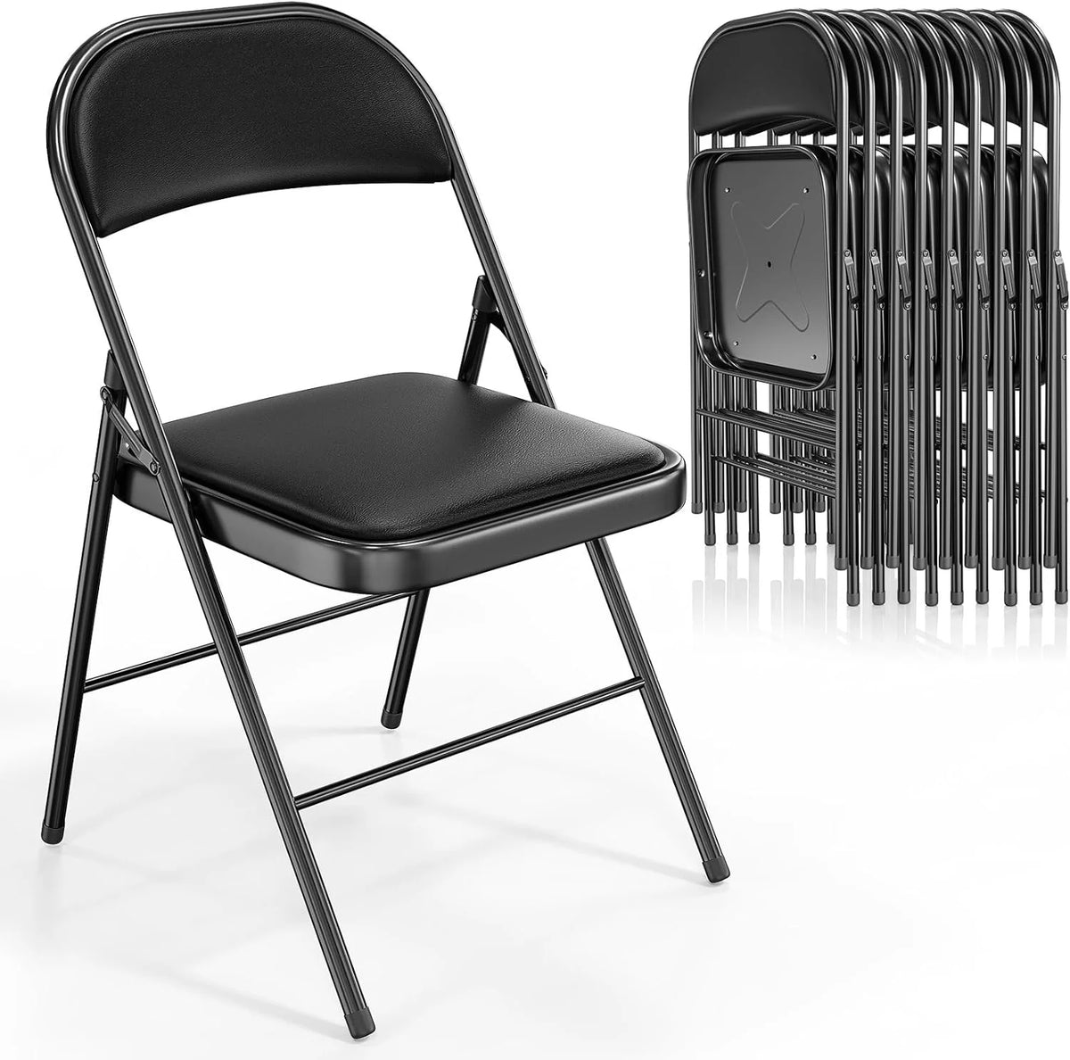 Black Set of 10 Folding Chairs Q320446