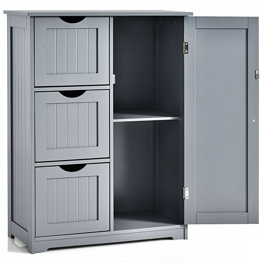Grey Wooden Bathroom Floor Cabinet with 1 Cupboard and 3 Drawers J36163