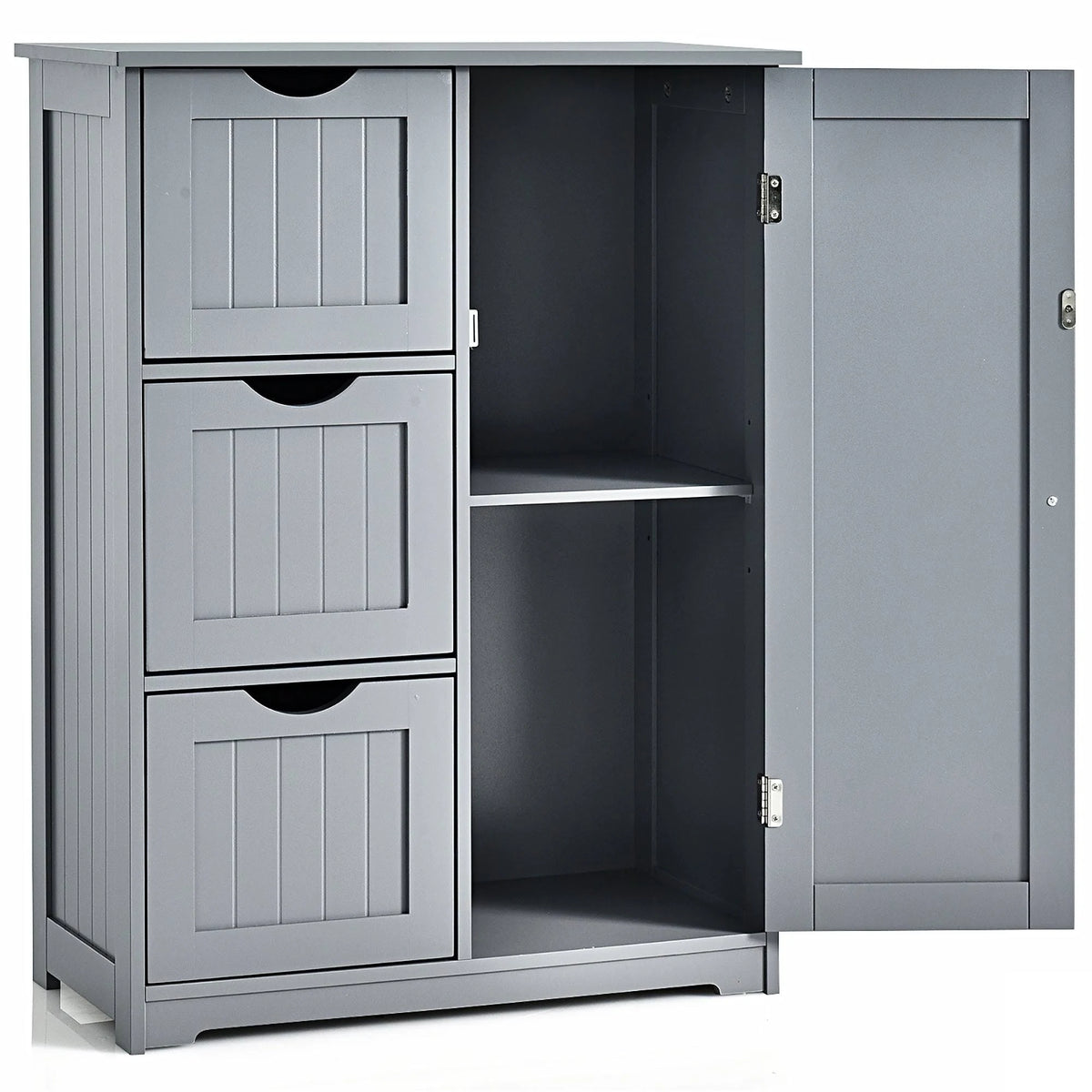 Grey Wooden Bathroom Floor Cabinet with 1 Cupboard and 3 Drawers J36163