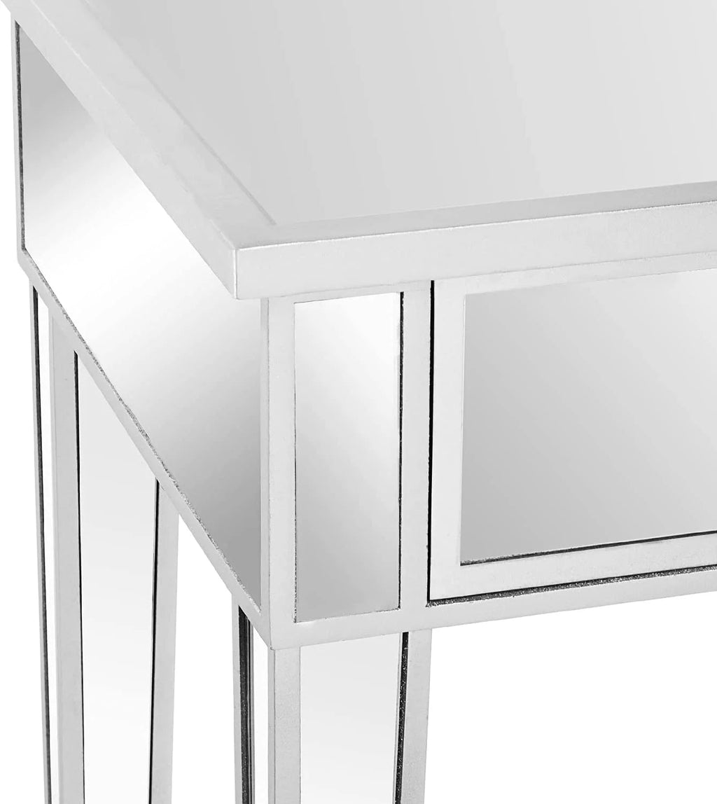 Mirrored End Table with Drawer Silver 15.7" L x 15.7" W x 24" H K8032
