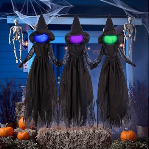3pcs Halloween Hanging Ghost Decor with Broomstick O42017