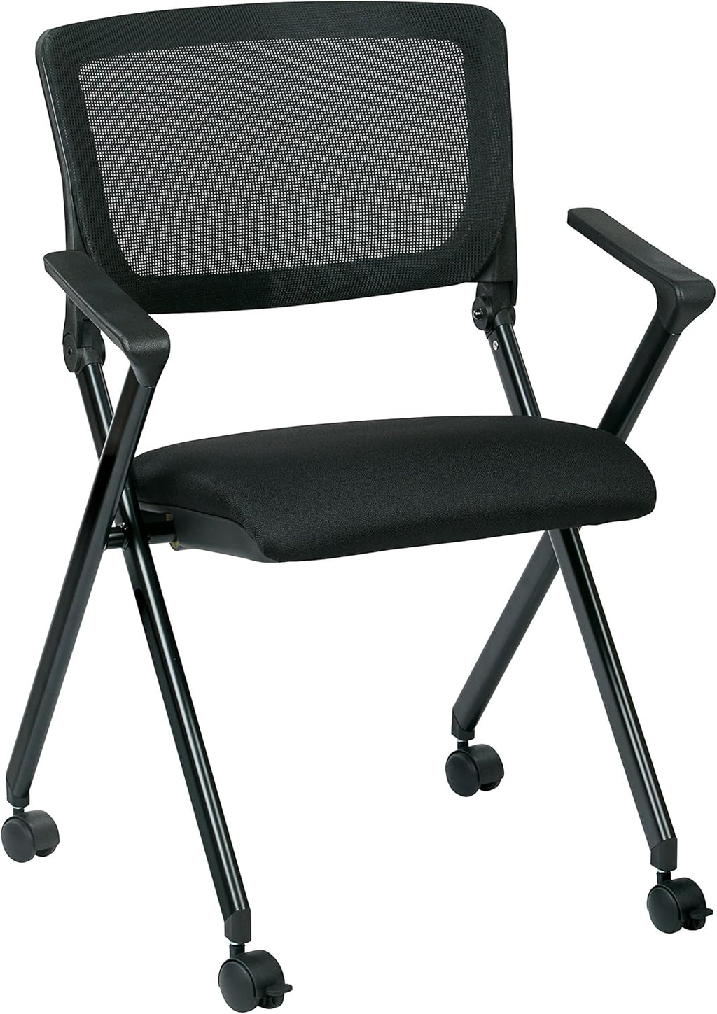 Black Mesh Back Folding Nesting Chair with Padded Fabric Seat and Casters, 2-Pack S47464