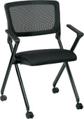 Black Mesh Back Folding Nesting Chair with Padded Fabric Seat and Casters, 2-Pack S47464