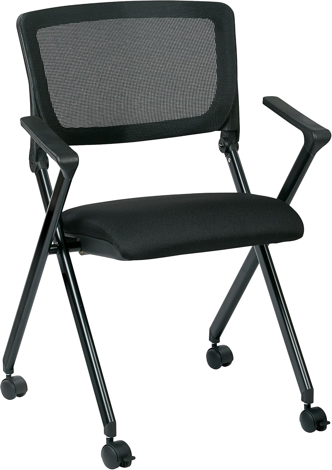 Black Mesh Back Folding Nesting Chair with Padded Fabric Seat and Casters, 2-Pack S47464
