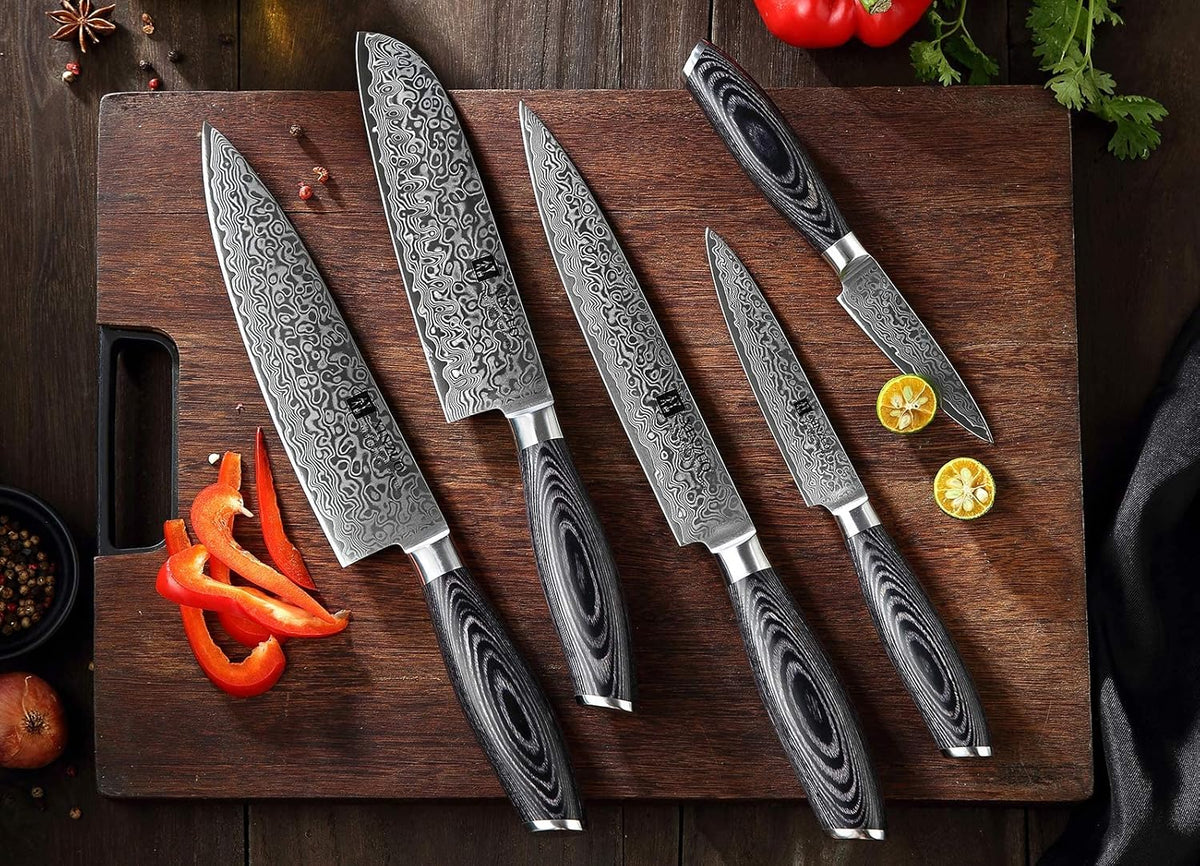 5PC Damascus Steel Kitchen Knife Set with Pakkawood G92515
