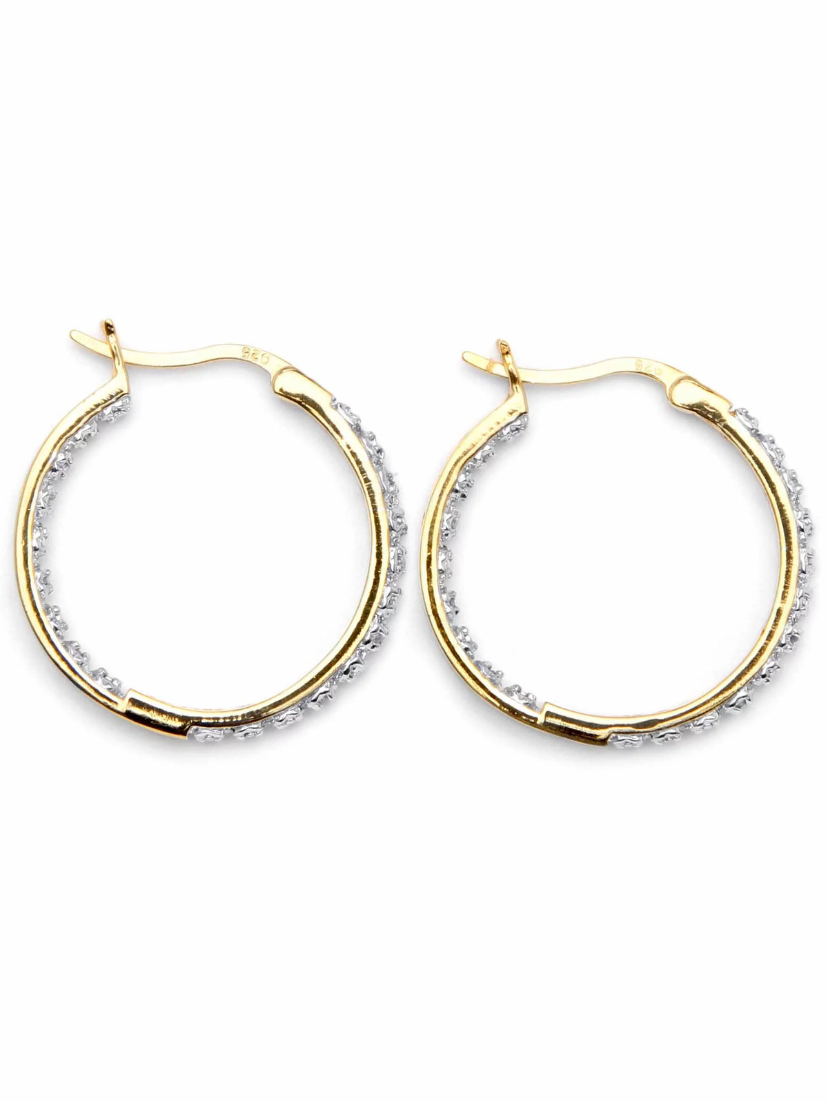 Round Diamond Accent Inside-Out Hoop Earrings 1/10 TCW in Gold-Plated or Platinum-Plated Sterling Silver (1") M6702