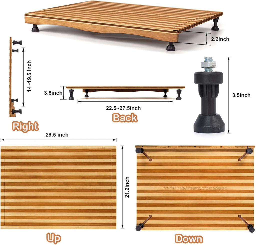 Bamboo Stovetop Cover Cutting Board with Adjustable Legs Z723