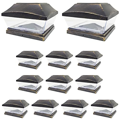 12 Pack Bronze 6 x 6 Solar Post Light Deck Cap Square Outdoor PVC Vinyl Wood N805