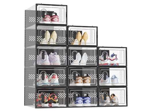 12 Pack Clear Plastic Stackable Shoe Containers with Lids Y44188