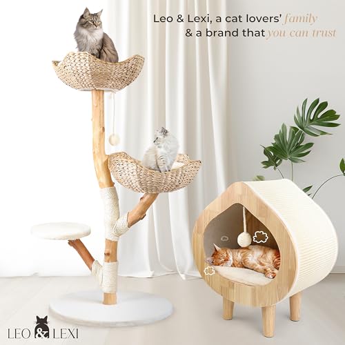 Solid Wood Cat Tree with Scratching Post and Bed R857242